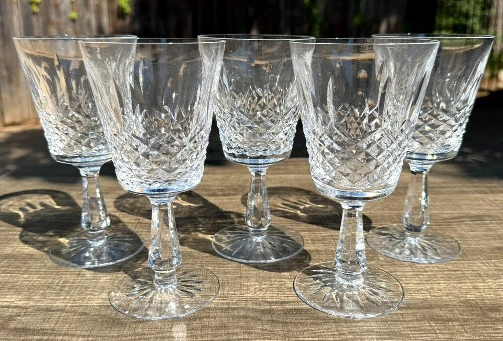 Waterford Crystal Kenmare Water Goblets Set of 5 Signed Ireland 6 7/8